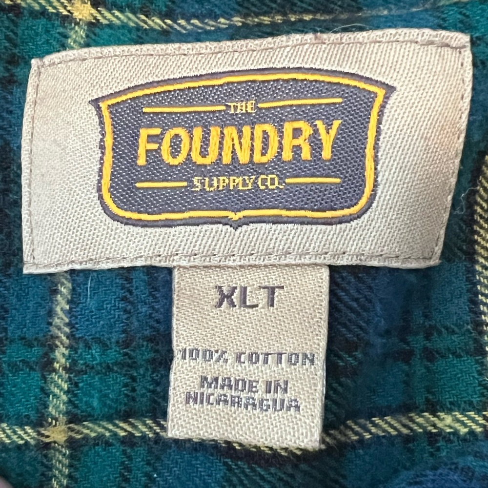 The Foundry Supply Co. Blue and Yellow Plaid Flannel Tall Fit Shirt - Picture 5 of 6